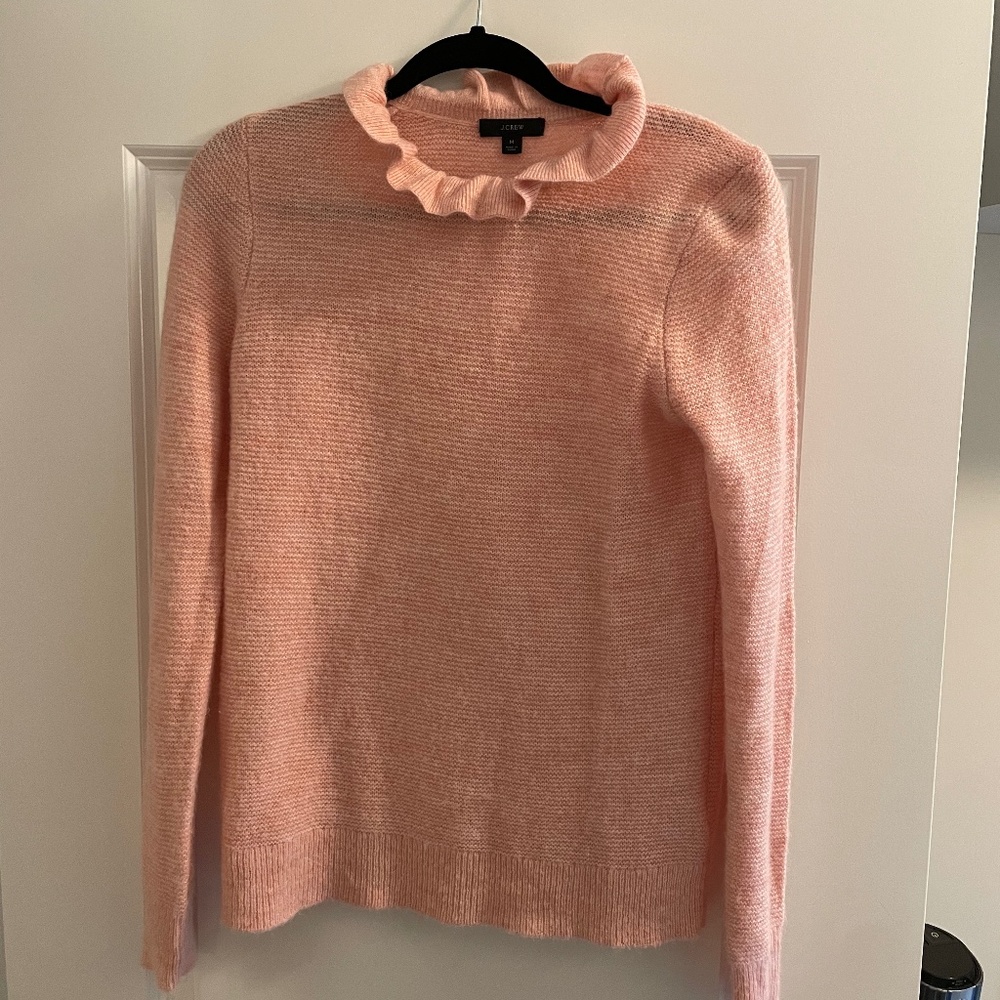 J Crew pink ruffle neck sweater